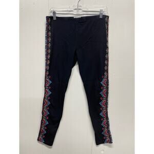 Johnny Was Women's Embroidered Cotton Blend Leggings Black Size Medium